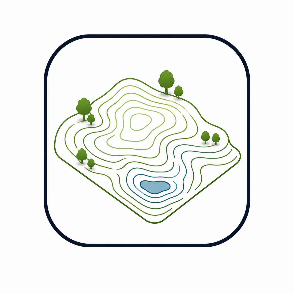 Ícone representando curvas de nível para levantamento topográfico e engenharia.